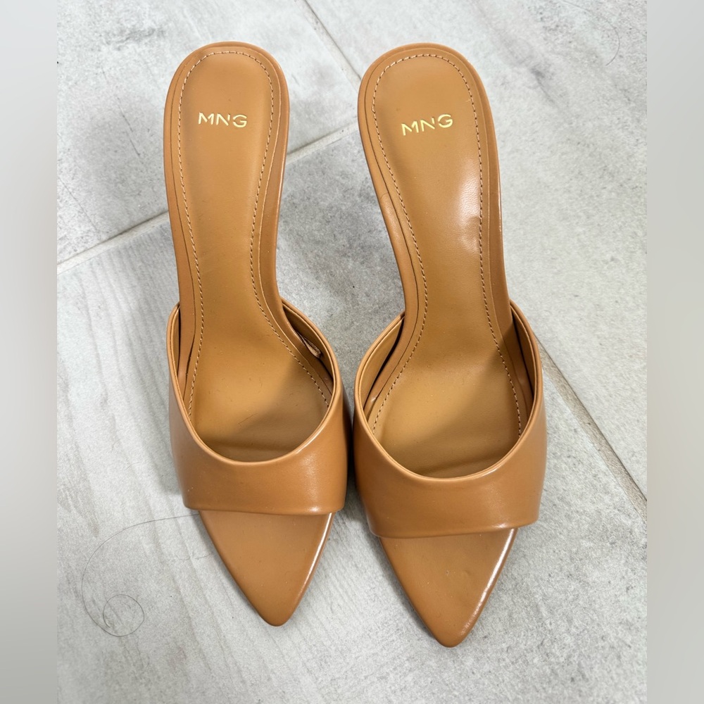 Mango Tan Heeled Mules with Pointed Toe